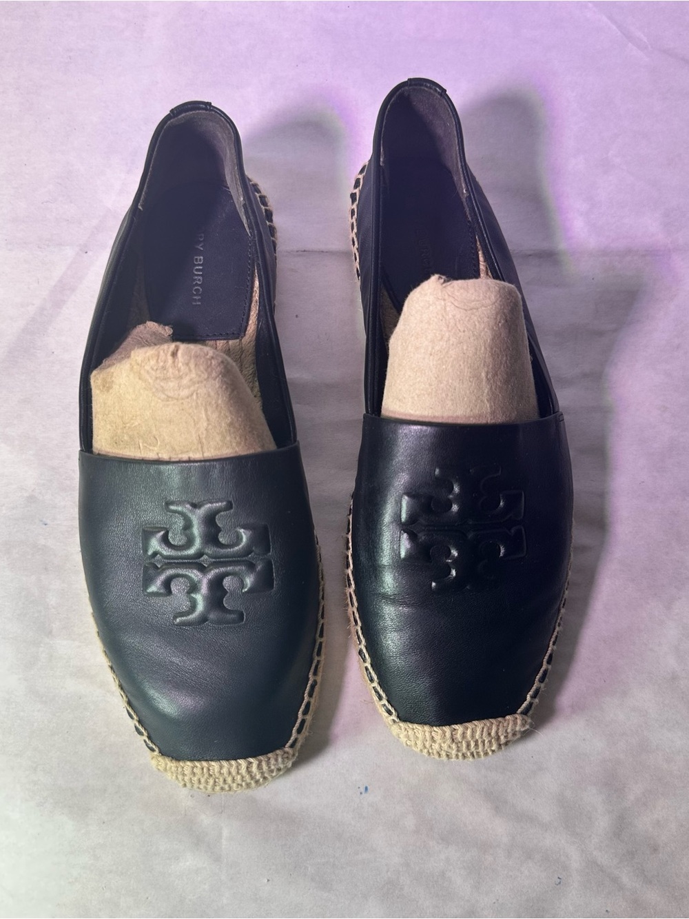Tory Burch Black Leather Espadrille-Trim Loafer - Picture 4 of 16